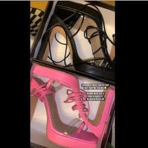 Black and Pink Strap Heels